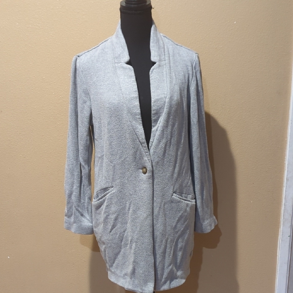 Promod Gray Blazer Relaxed Fit Long Silhouette